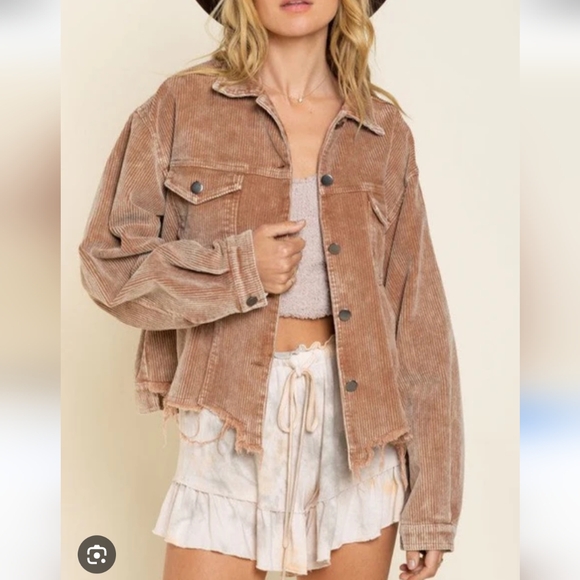 POL Jackets & Blazers - 🧸🤎 POL Teddy Bear Brown Raw Edge Distressed Corduroy Jacket